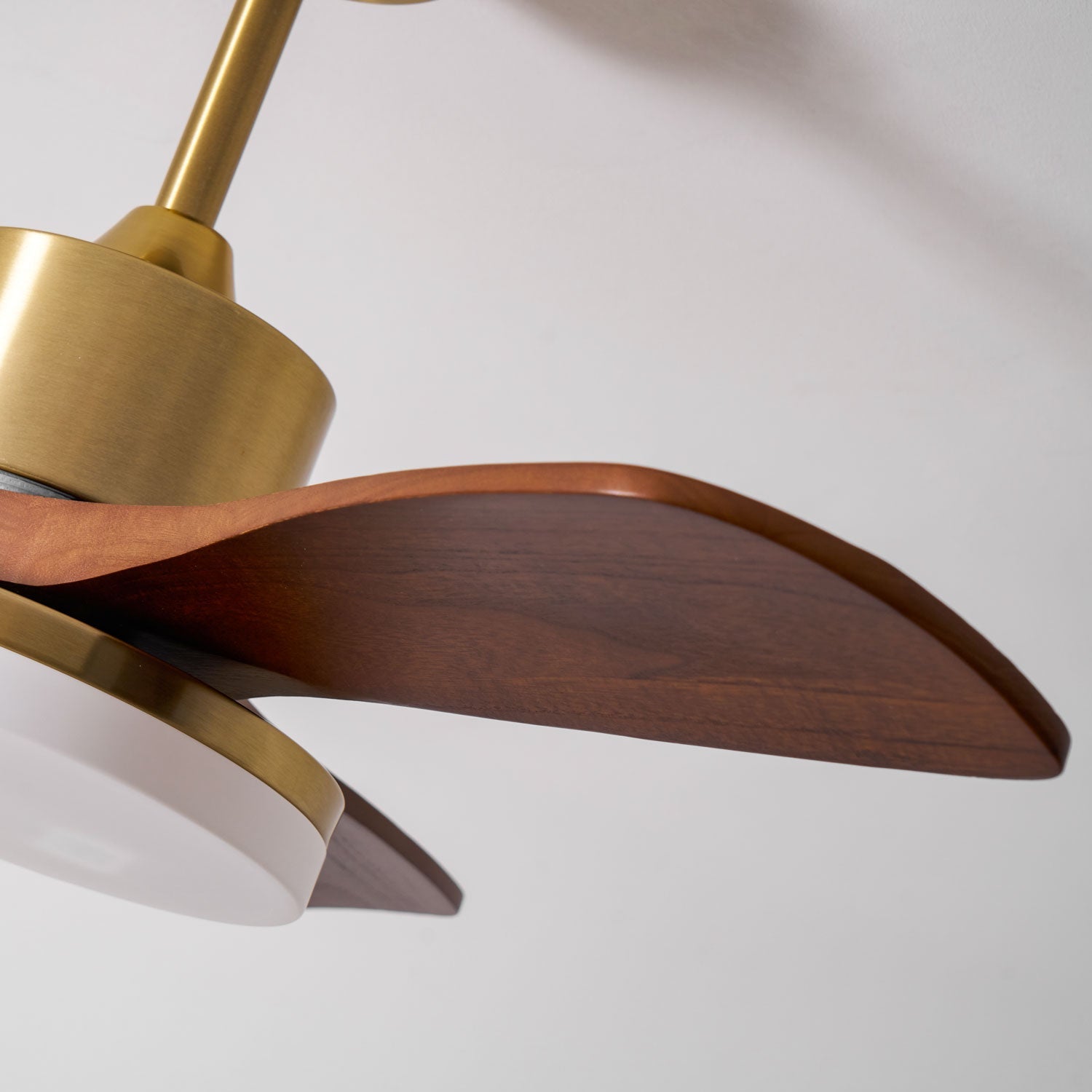 Aurevo Brushed Brass Wood Blade Ceiling Fan Light