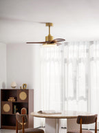 Aurevo Brushed Brass Wood Blade Ceiling Fan Light