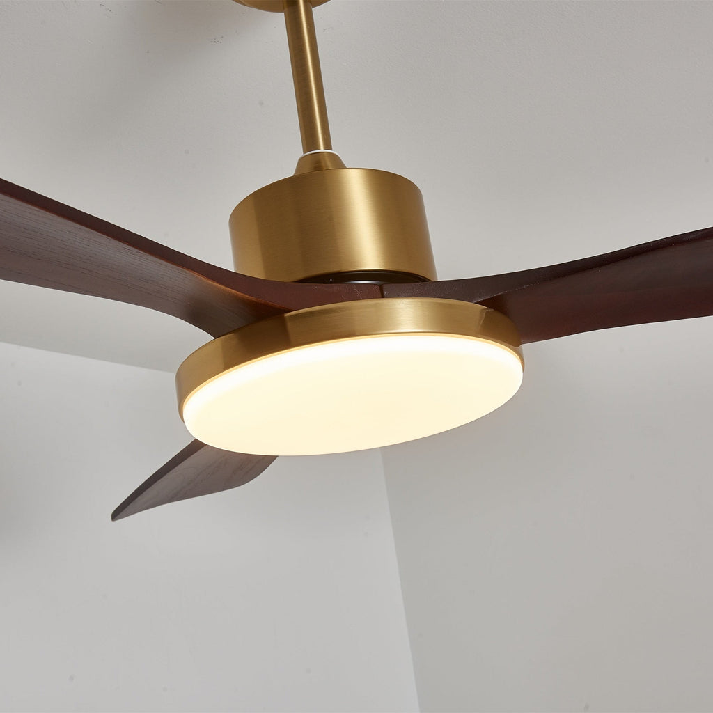 Aurevo Brushed Brass Wood Blade Ceiling Fan Light