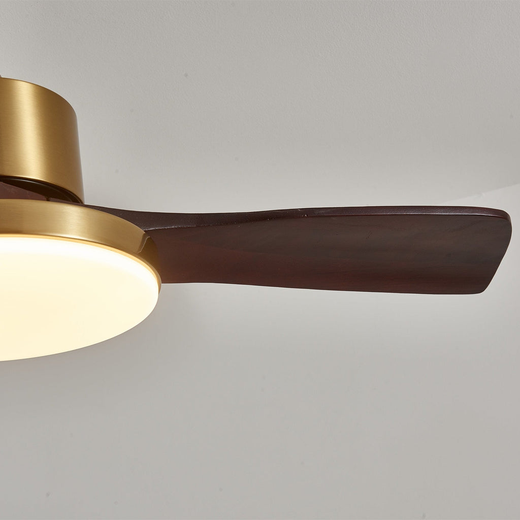 Aurevo Brushed Brass Wood Blade Ceiling Fan Light