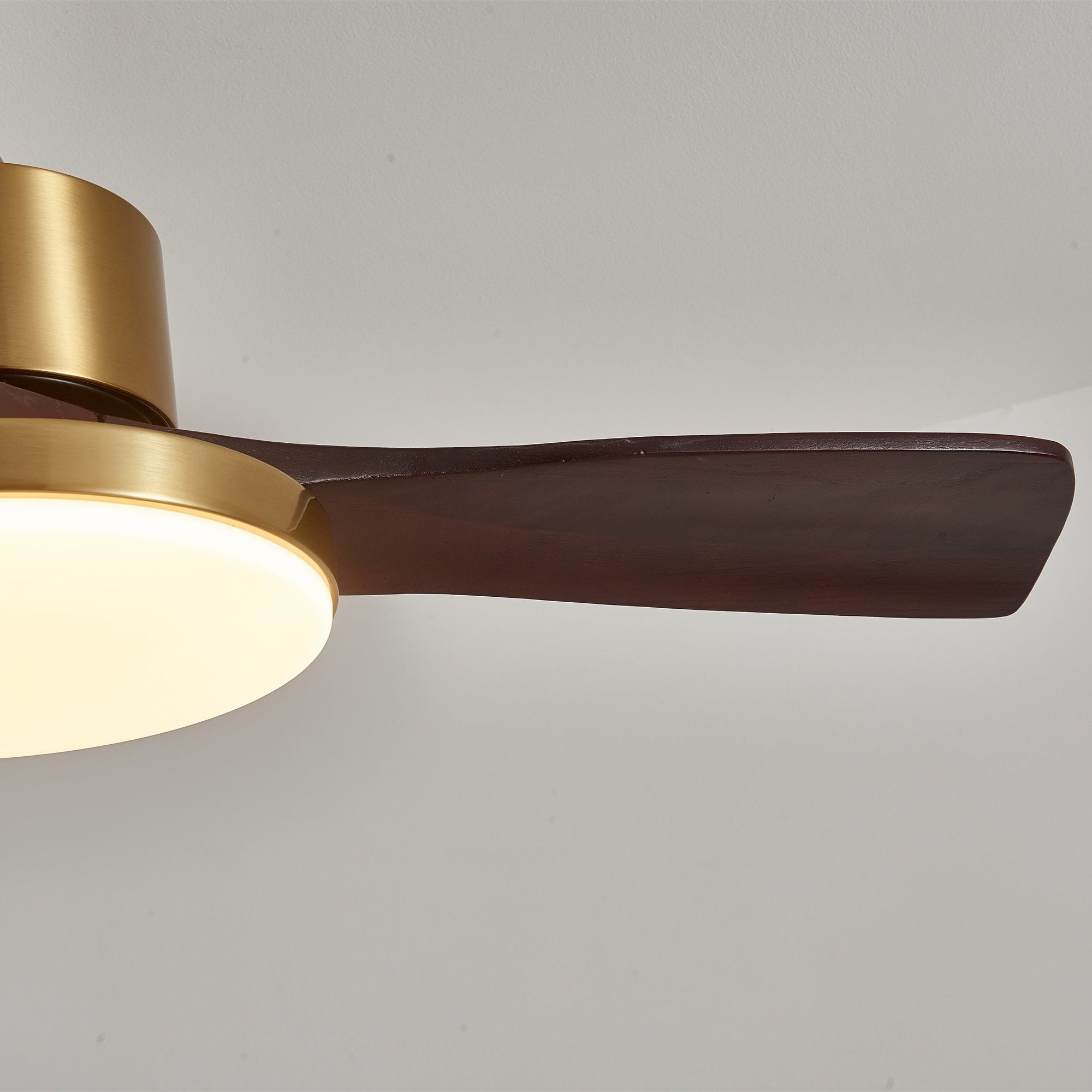 Aurevo Brushed Brass Wood Blade Ceiling Fan Light