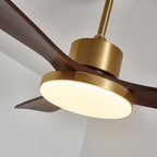 Aurevo Brushed Brass Wood Blade Ceiling Fan Light