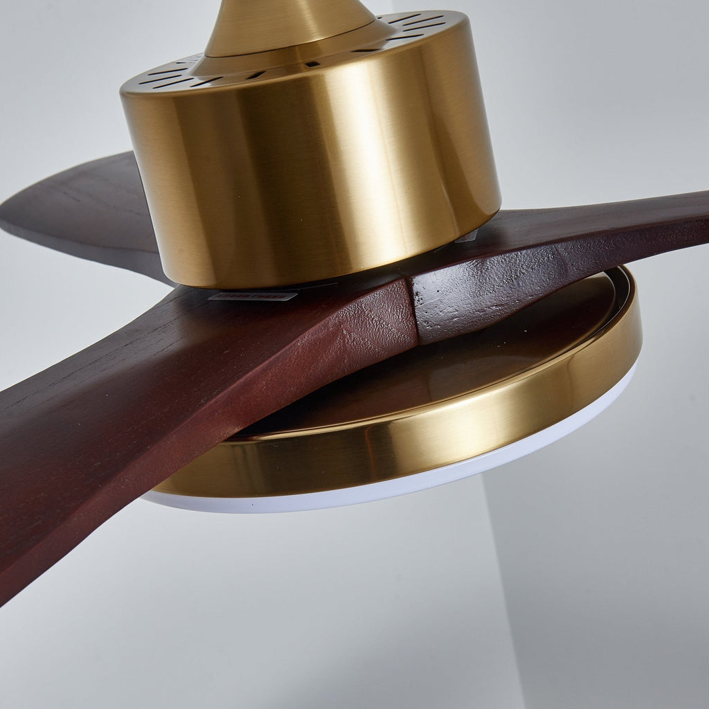 Aurevo Brushed Brass Wood Blade Ceiling Fan Light