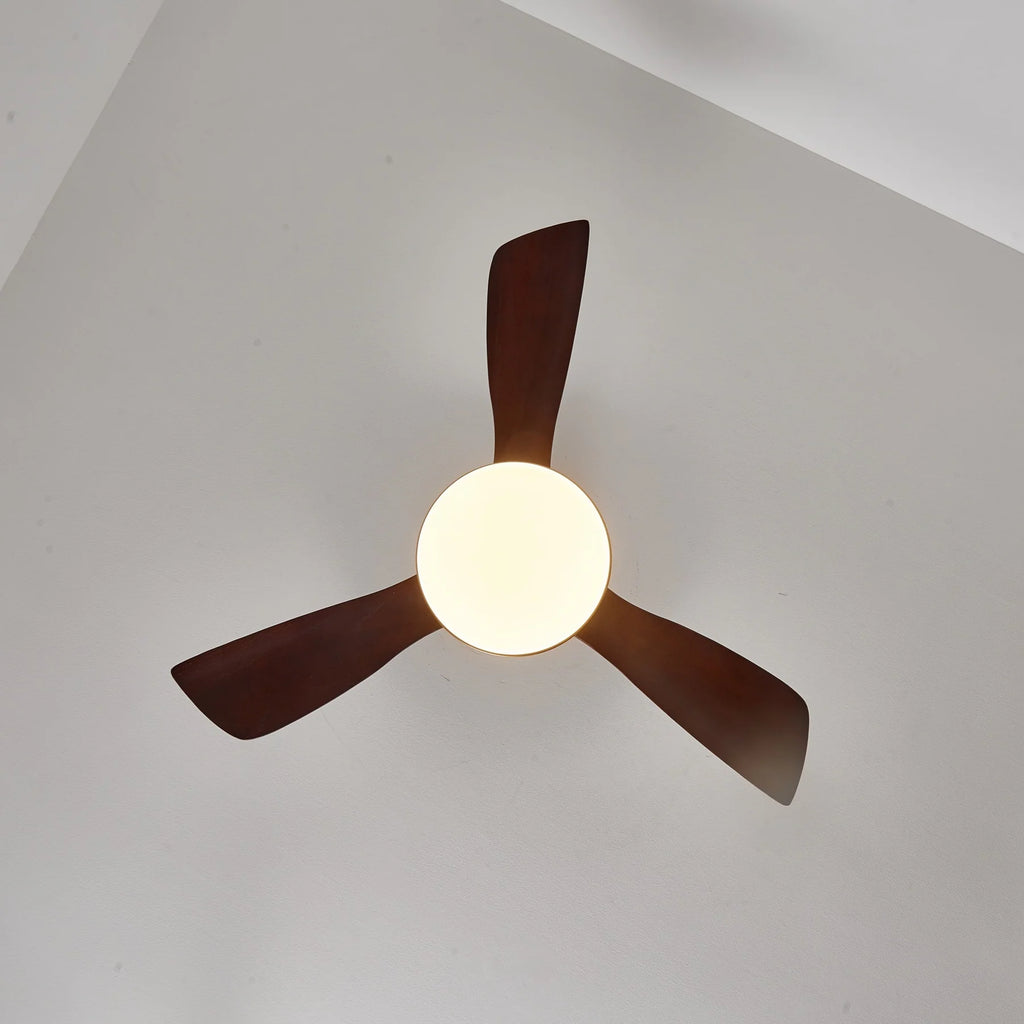 Aurevo Brushed Brass Wood Blade Ceiling Fan Light