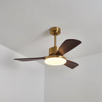 Aurevo Brushed Brass Wood Blade Ceiling Fan Light