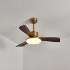 Aurevo Brushed Brass Wood Blade Ceiling Fan Light