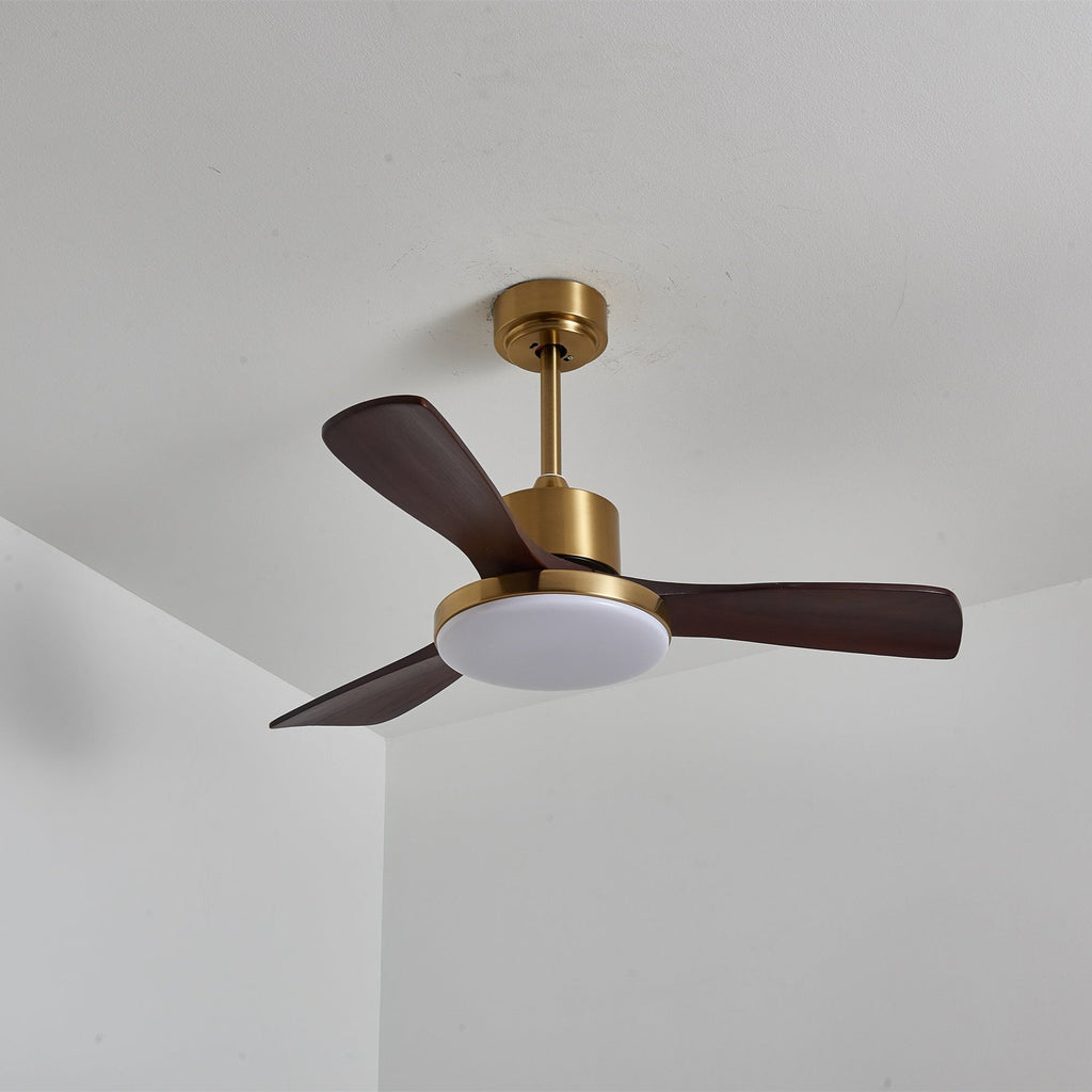 Aurevo Brushed Brass Wood Blade Ceiling Fan Light