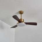 Aurevo Brushed Brass Wood Blade Ceiling Fan Light