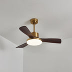 Aurevo Brushed Brass Wood Blade Ceiling Fan Light
