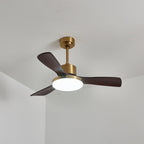 Aurevo Brushed Brass Wood Blade Ceiling Fan Light