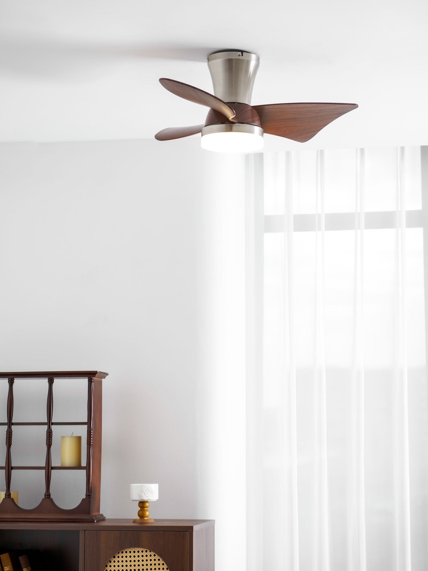Designer Gold Frame Wood Ceiling Fan Light