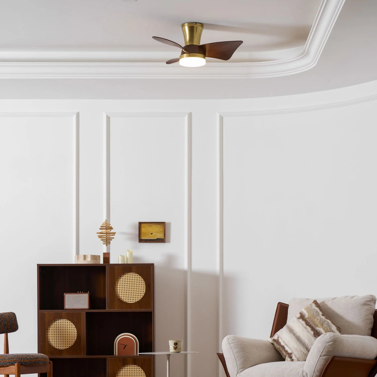 Designer Gold Frame Wood Ceiling Fan Light