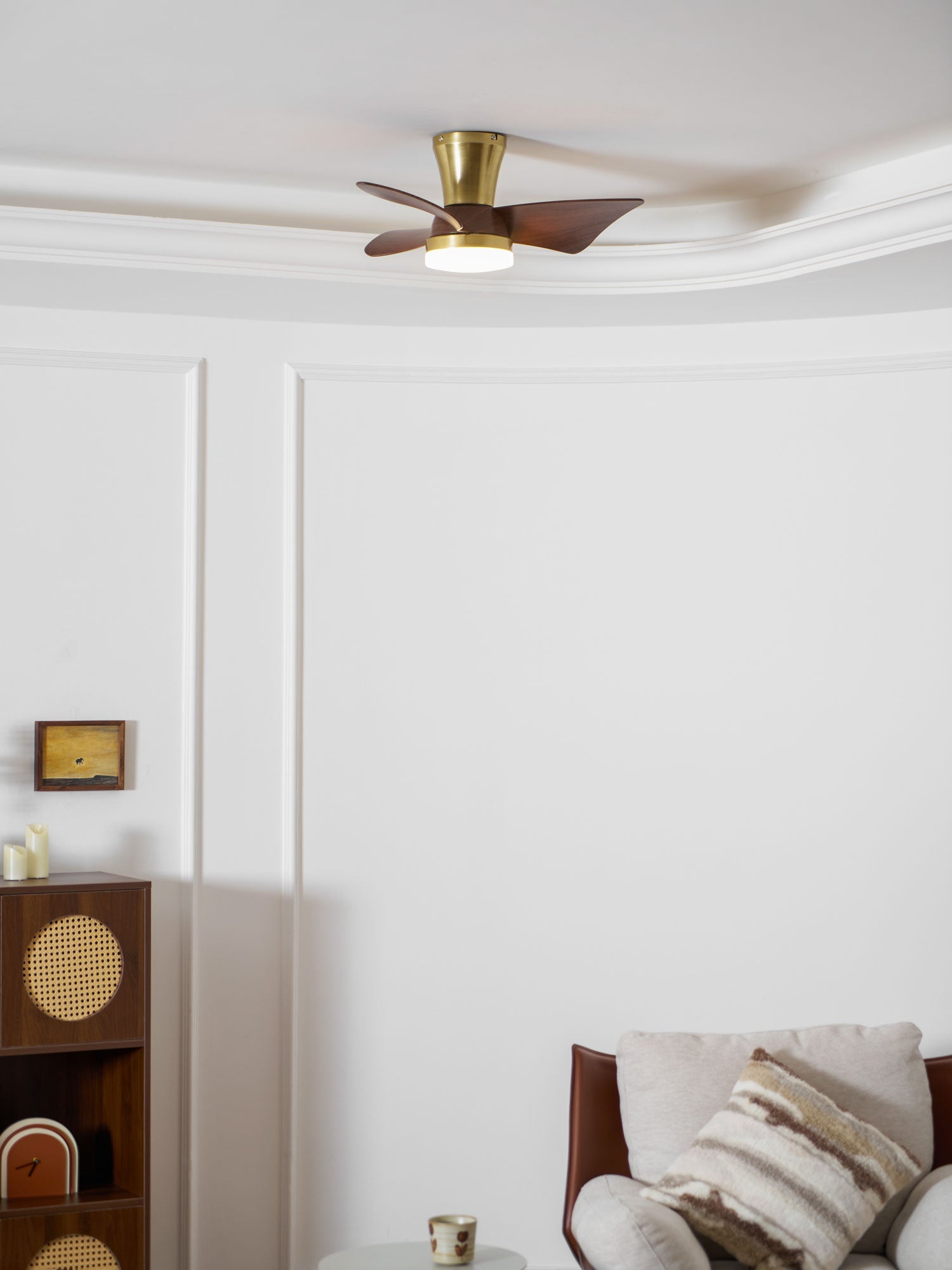 Designer Gold Frame Wood Ceiling Fan Light