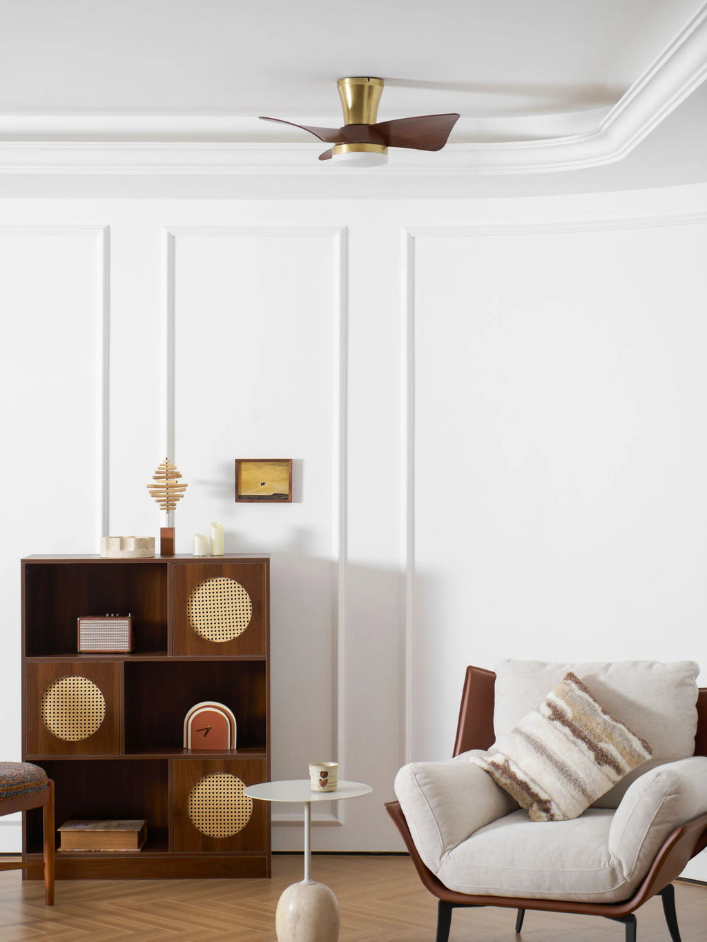 Designer Gold Frame Wood Ceiling Fan Light