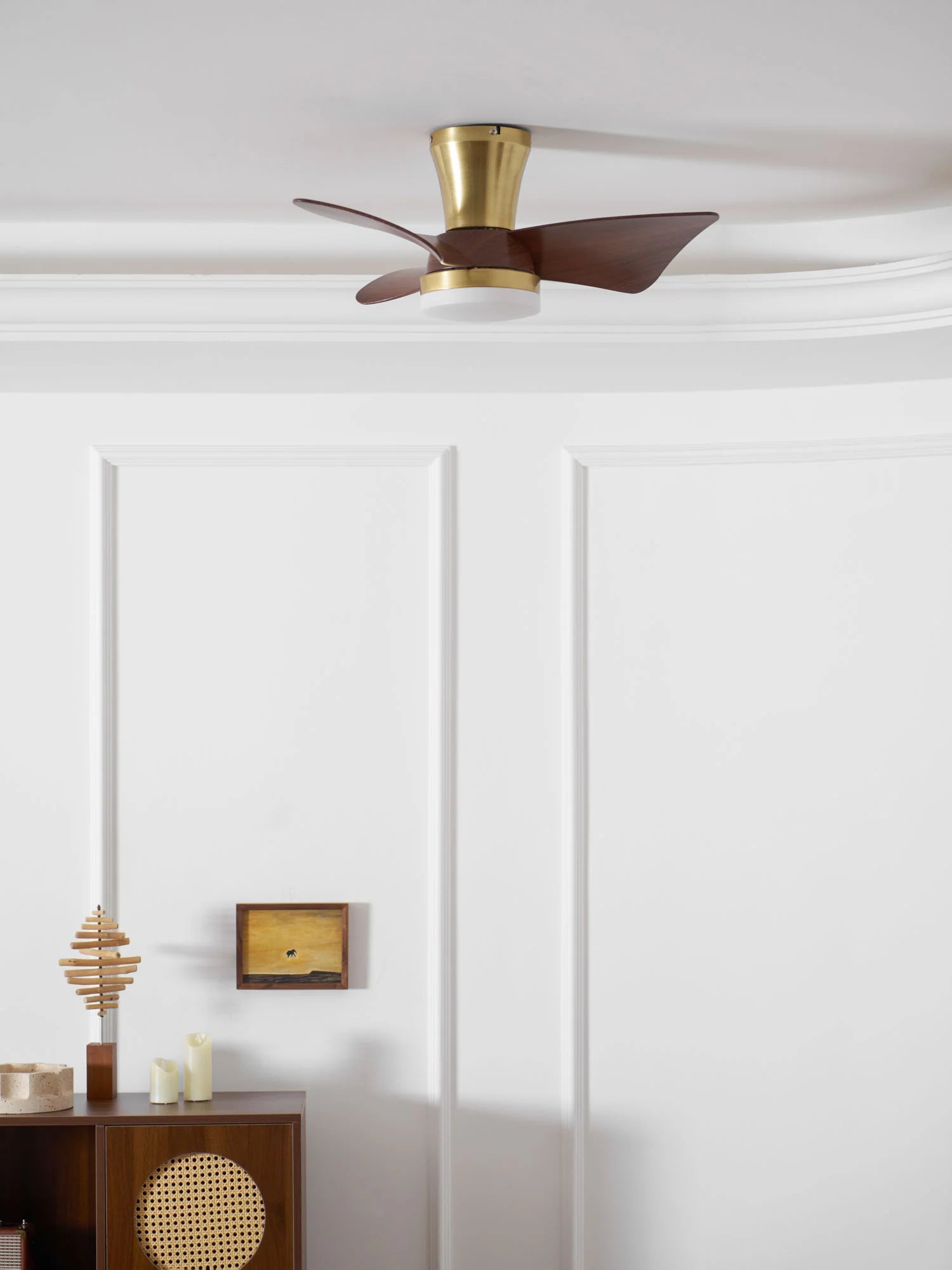 Designer Gold Frame Wood Ceiling Fan Light
