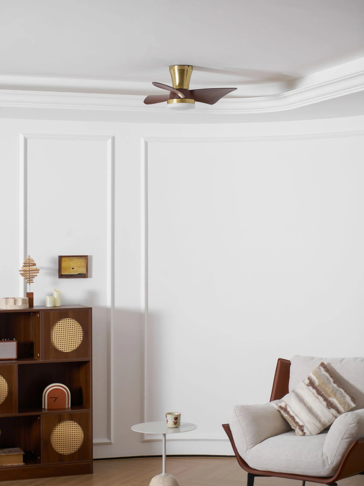 Designer Gold Frame Wood Ceiling Fan Light