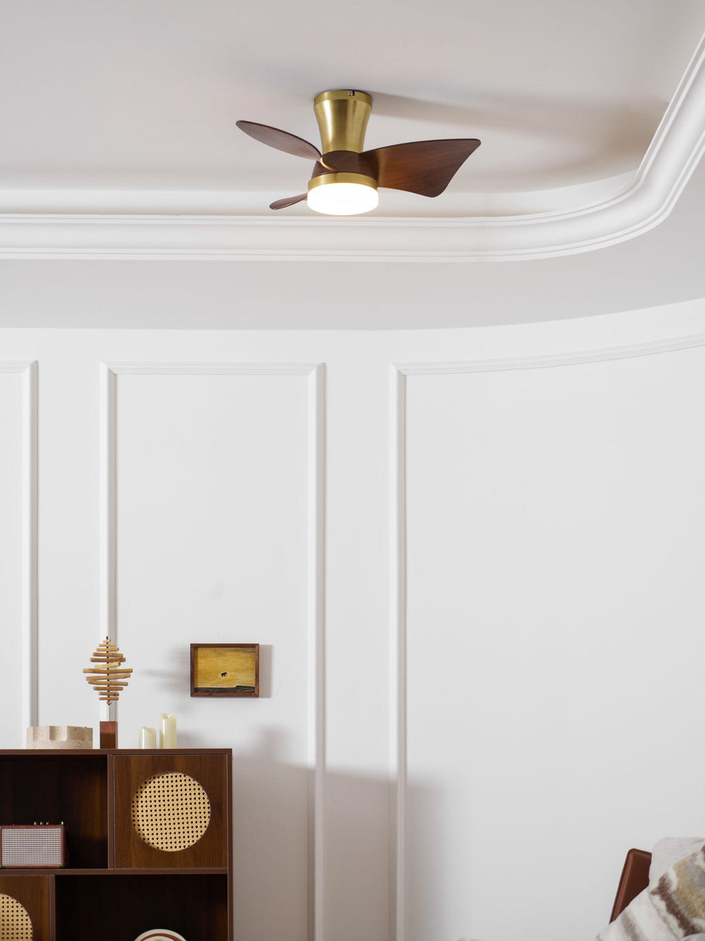 Designer Gold Frame Wood Ceiling Fan Light