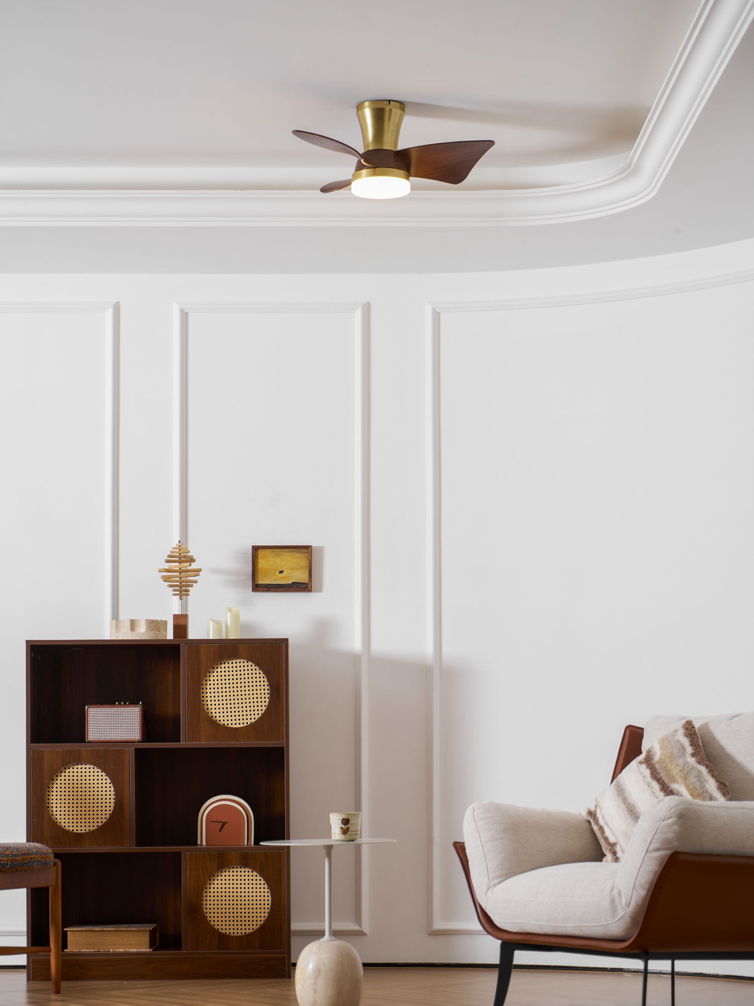 Designer Gold Frame Wood Ceiling Fan Light