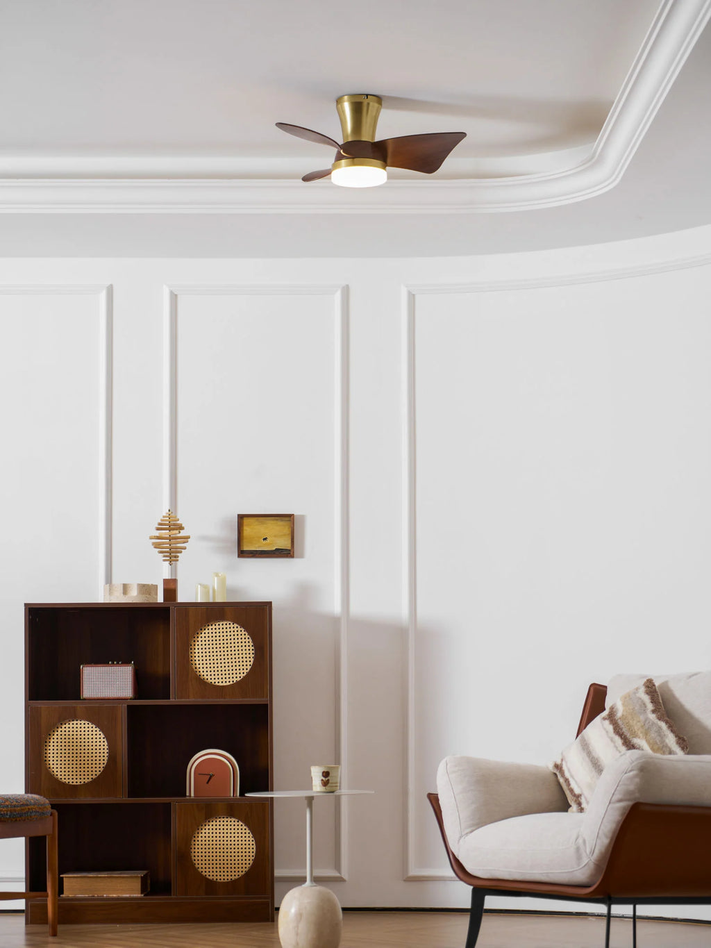 Designer Gold Frame Wood Ceiling Fan Light
