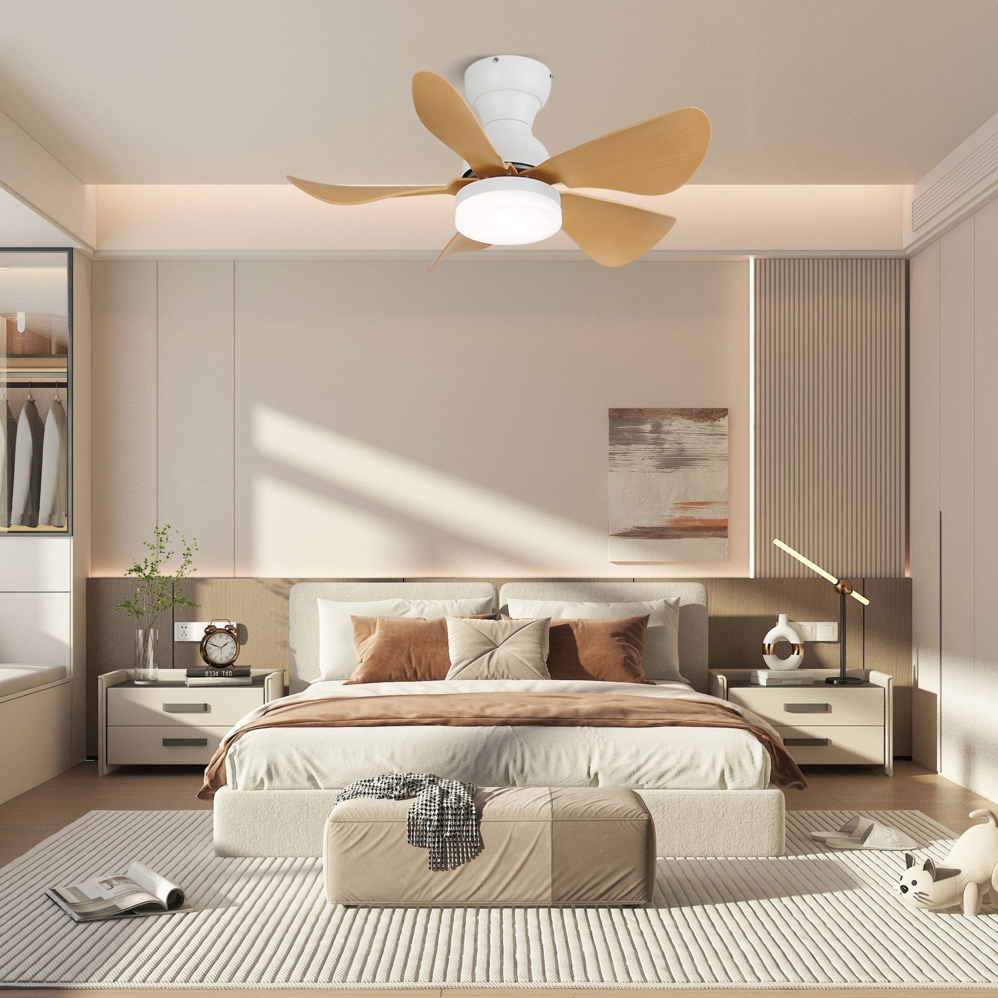 Arilia Modern Walnut Blade Flush Fan Light