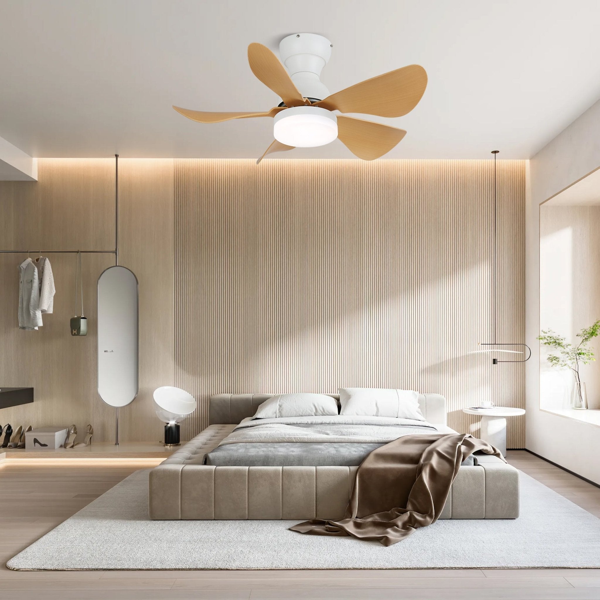 Arilia Modern Walnut Blade Flush Fan Light