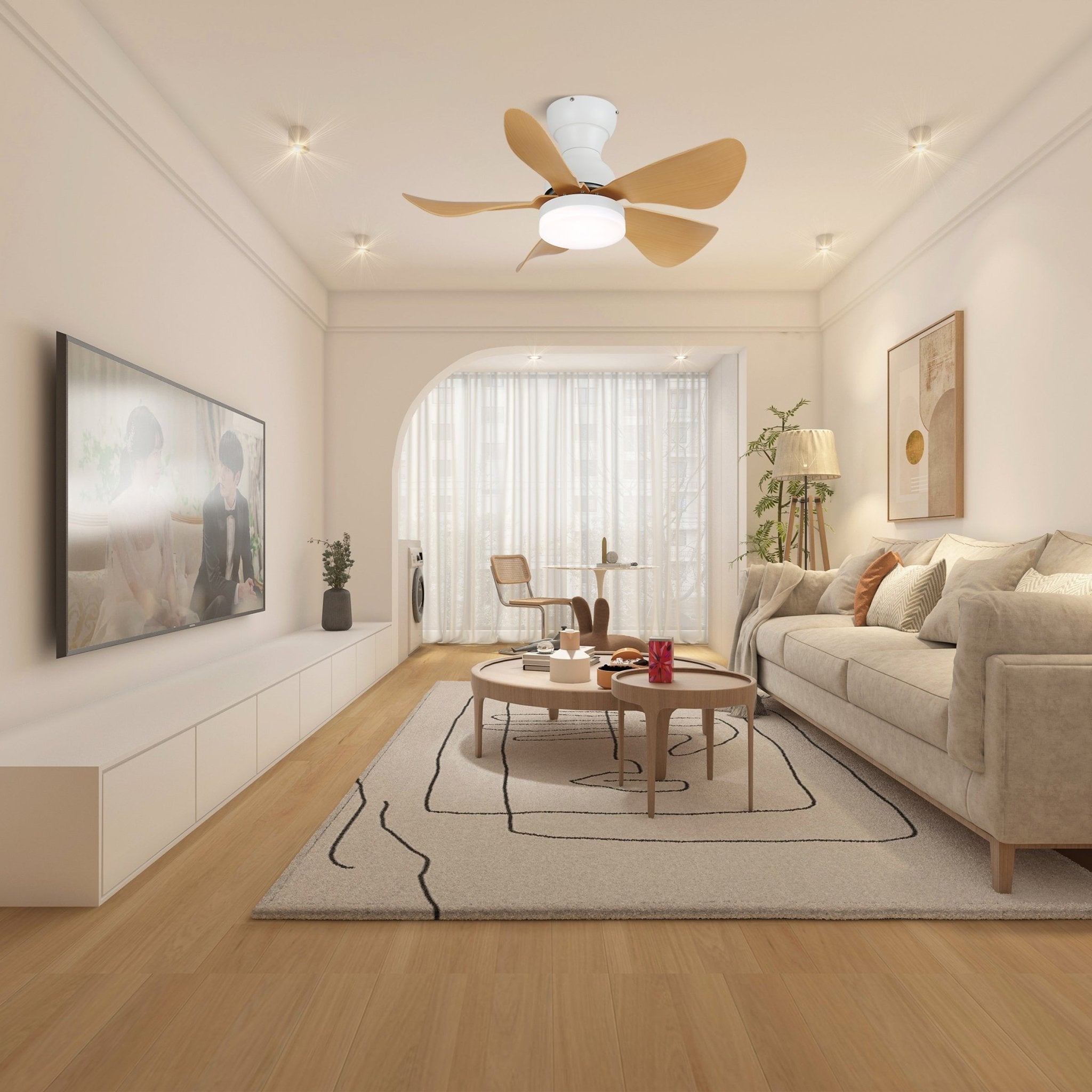 Arilia Modern Walnut Blade Flush Fan Light