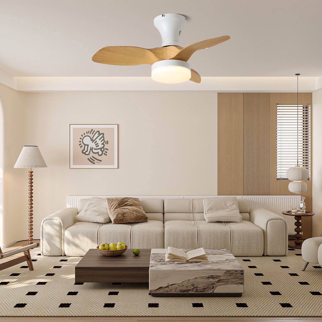 Brisa Sculpted Oak Blade Ceiling Fan Light