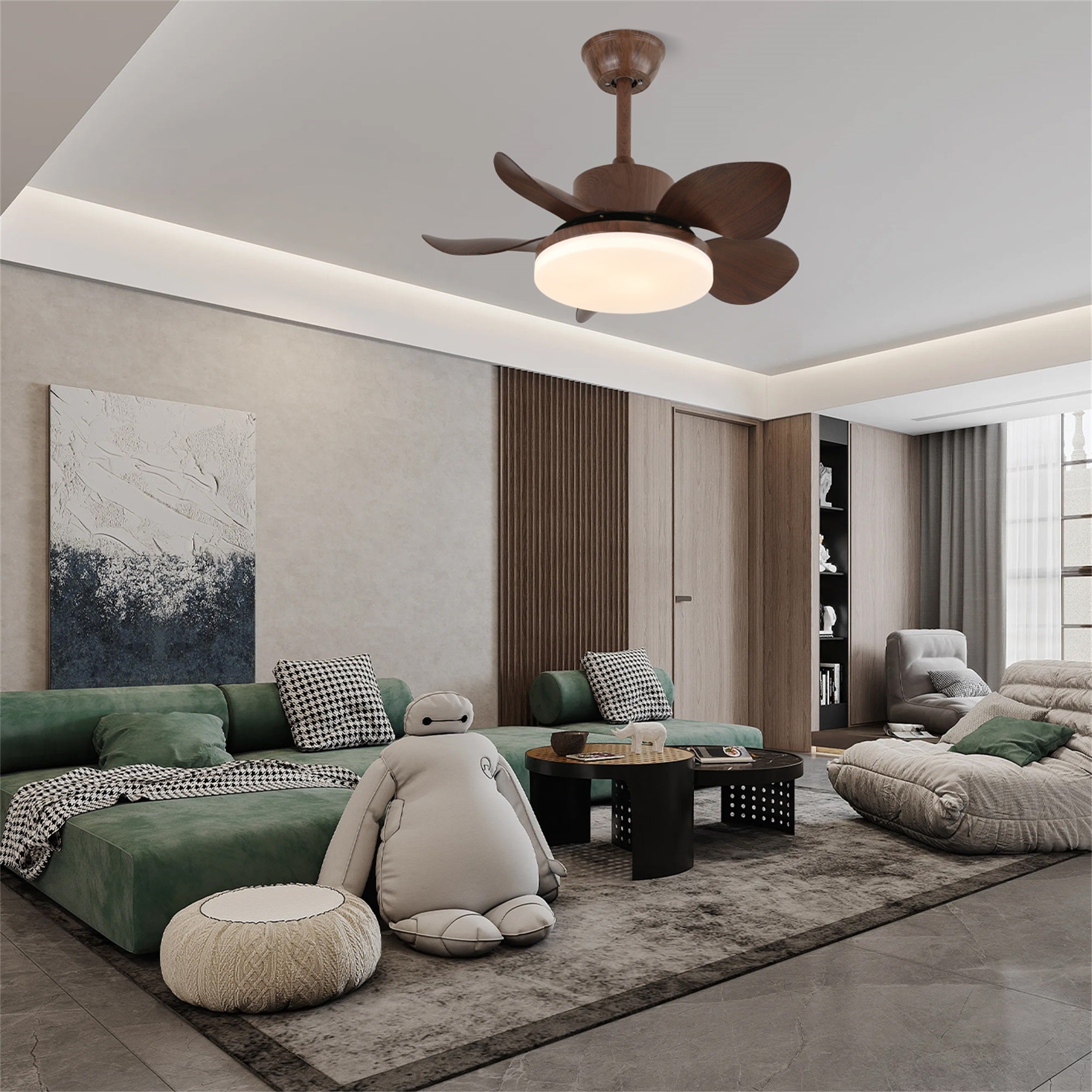 Terra Sculpted Walnut Blade Ceiling Fan Light