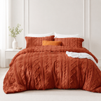 Caramel tufted comforter set on a bed