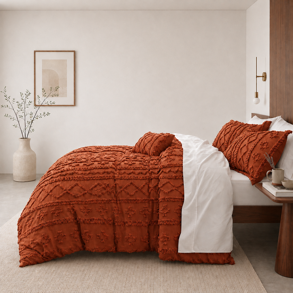 Tufted comforter detail, Caramel