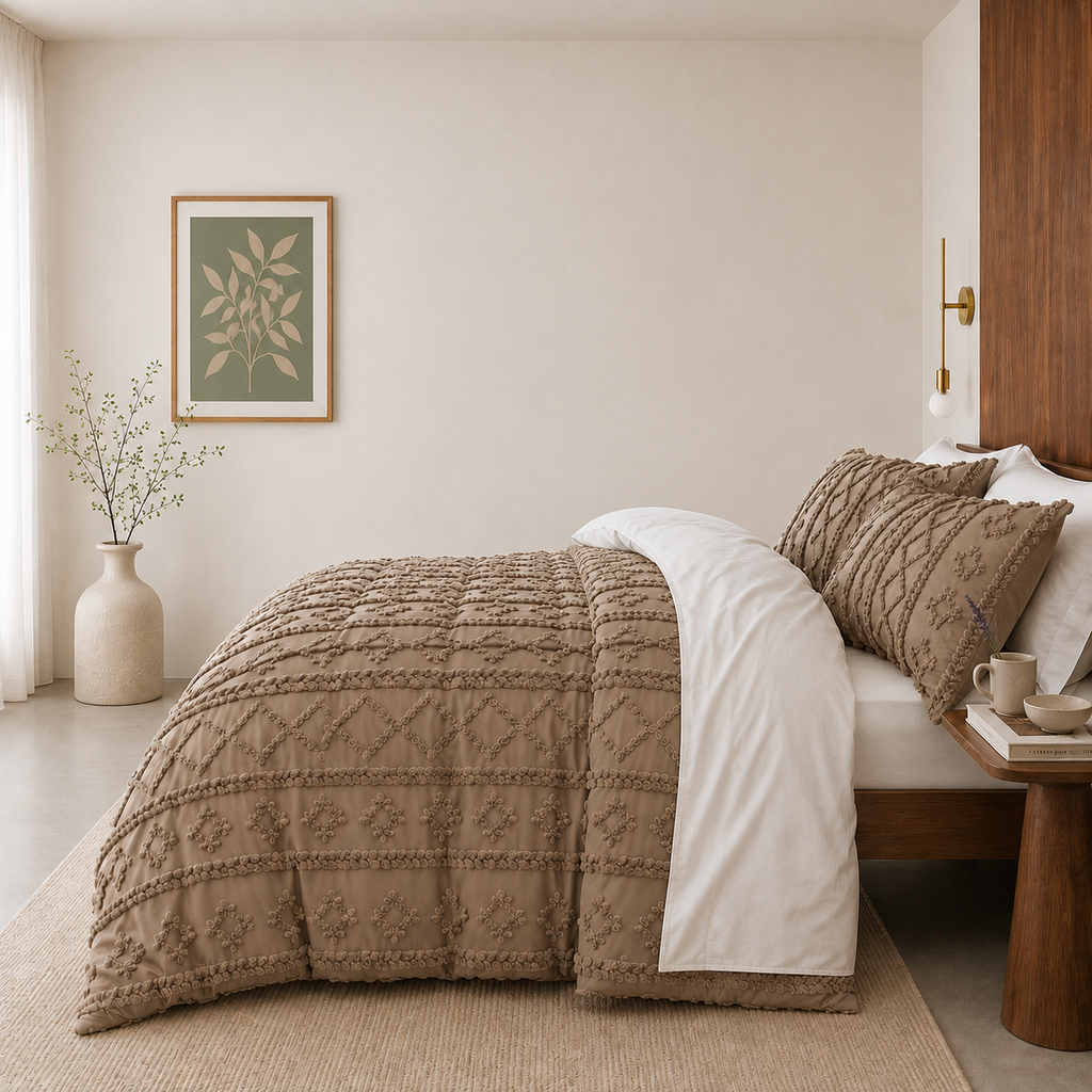 Tufted comforter detail, Brown