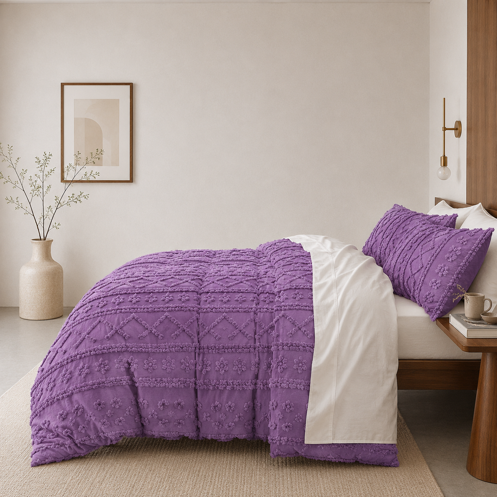 Tufted comforter detail, Purple