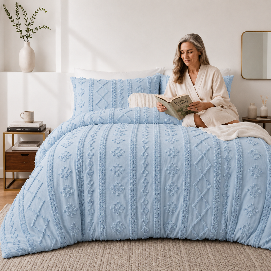 Tufted comforter detail, Dusty Blue