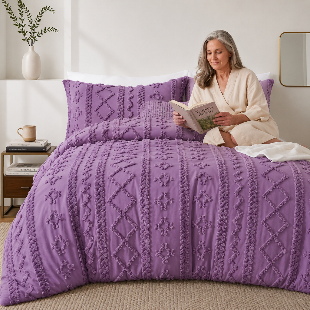 Tufted comforter detail, Purple