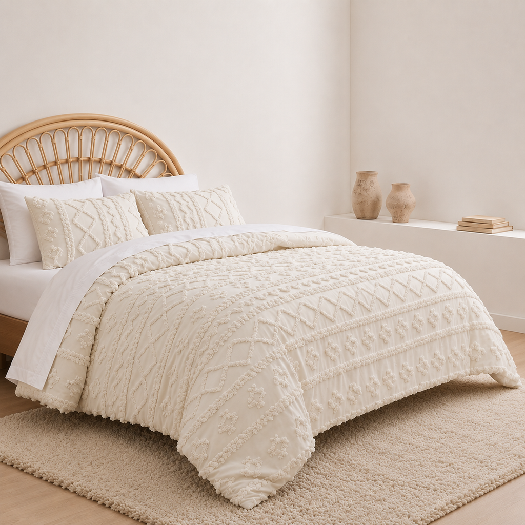 Tufted comforter detail, Oatmilk