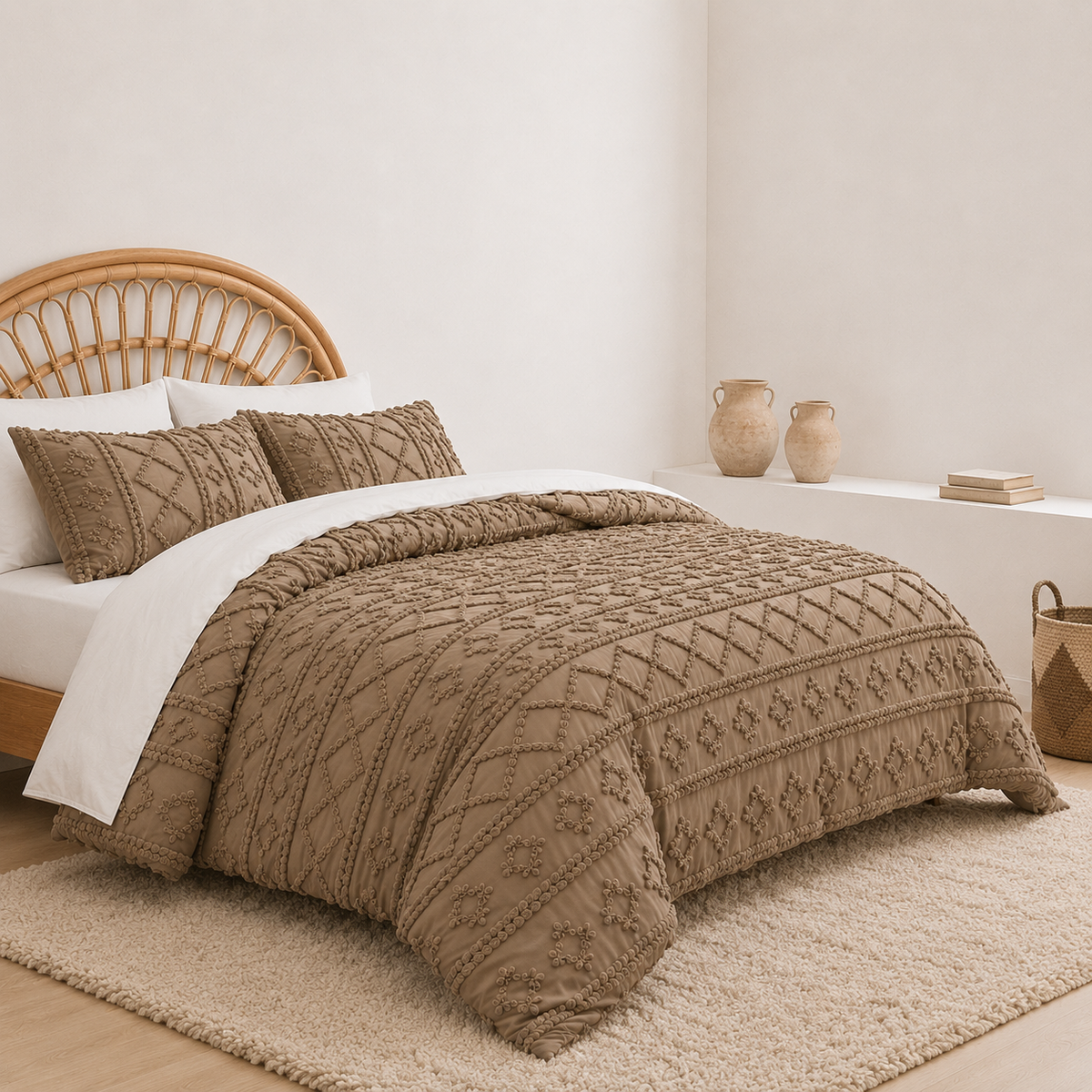 Tufted comforter detail, Brown