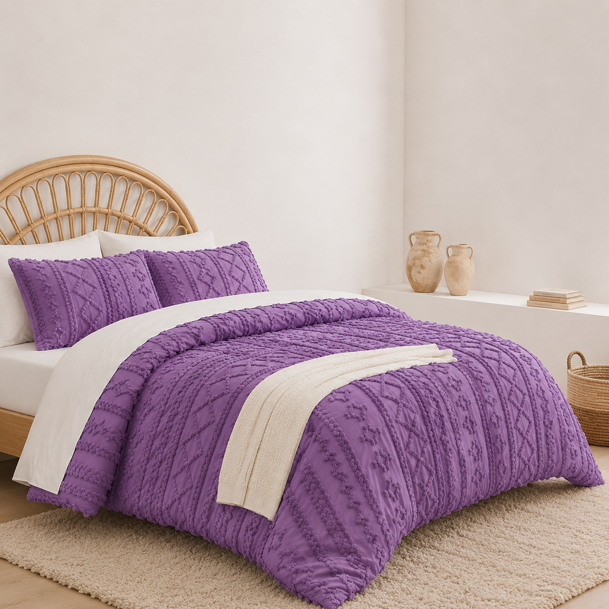 Tufted comforter detail, Purple