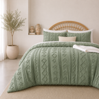 Sage Green tufted comforter set on a bed
