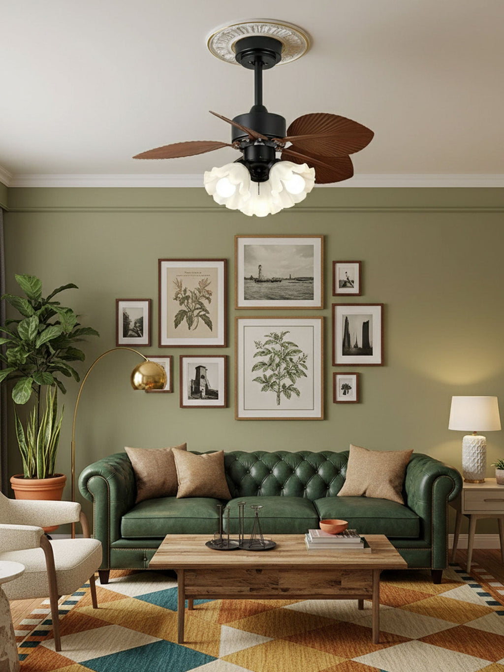 Floriva Vintage Botanical Ceiling Fan Light