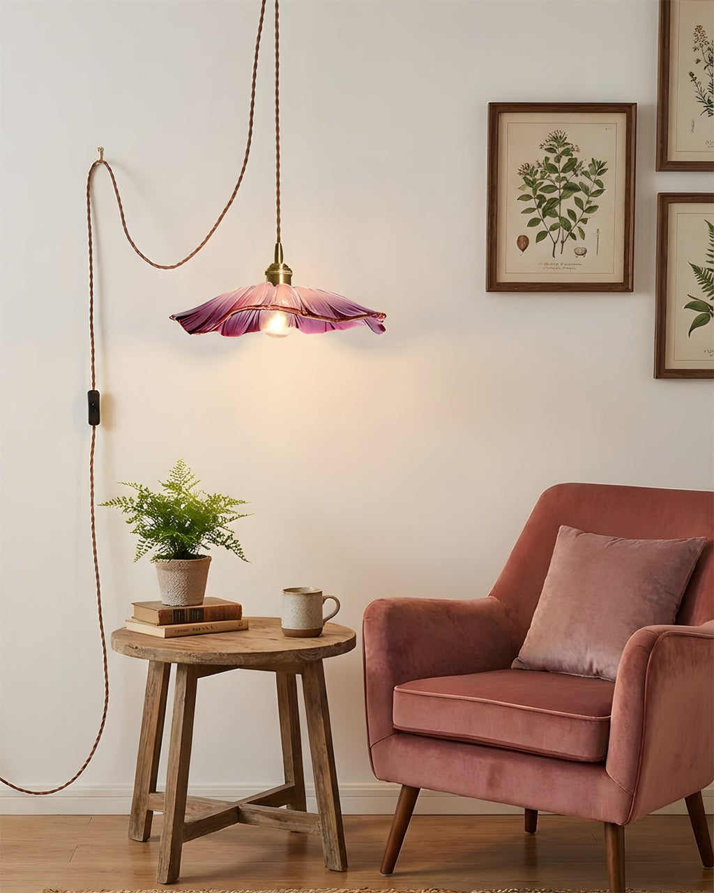 Flora Glass Plug-In Pendant Light
