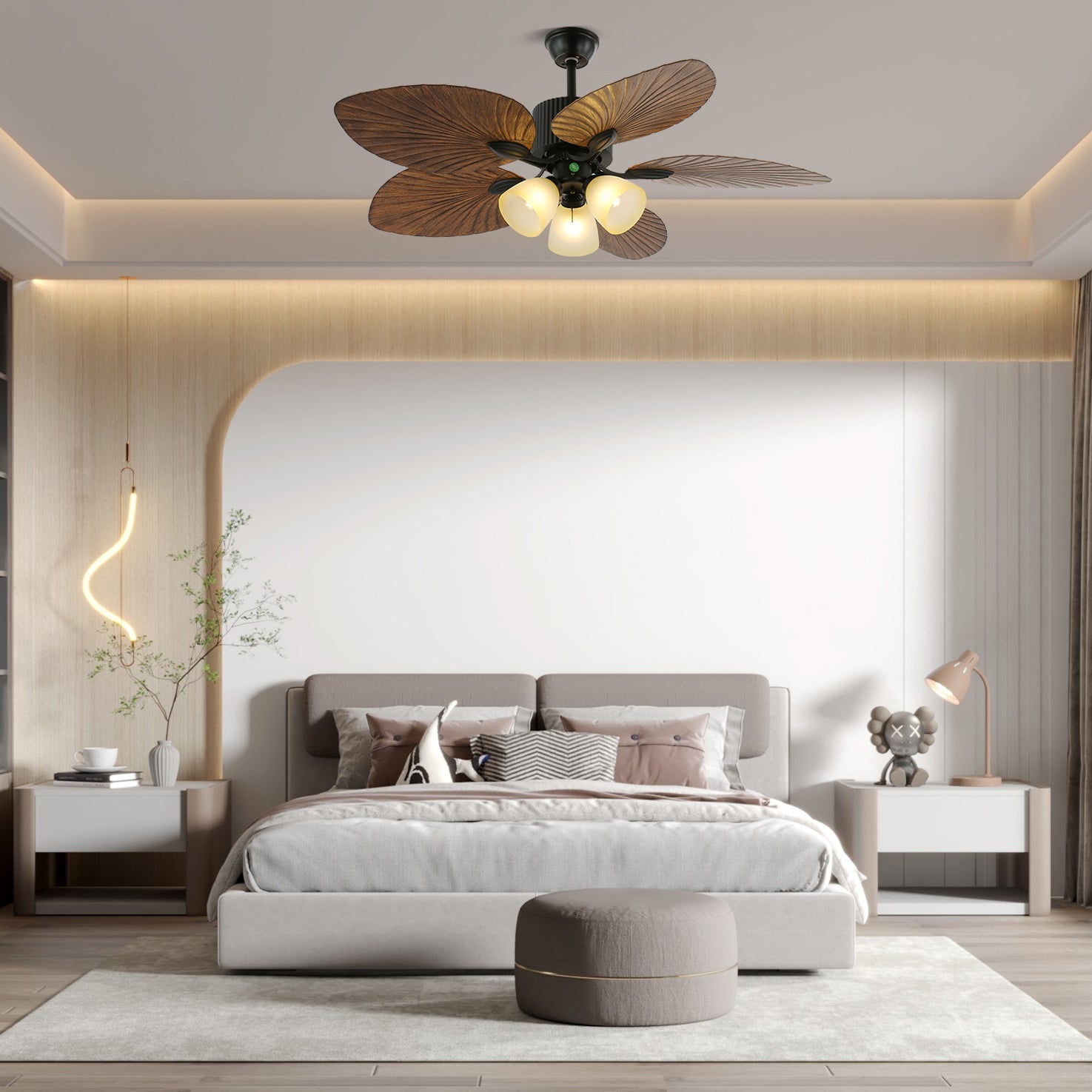 Sculptural Banana Leaf Ceiling Fan Light Fixture