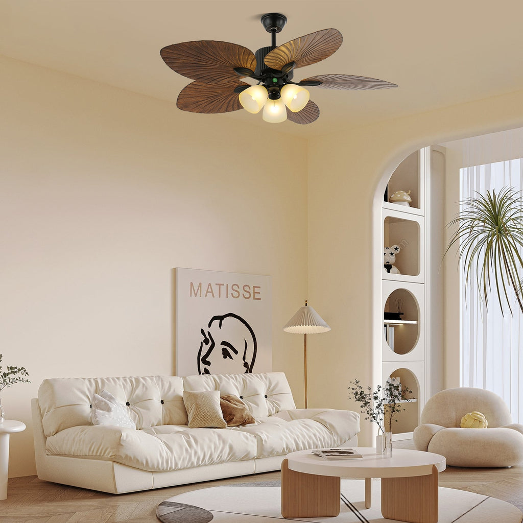 Sculptural Banana Leaf Ceiling Fan Light Fixture