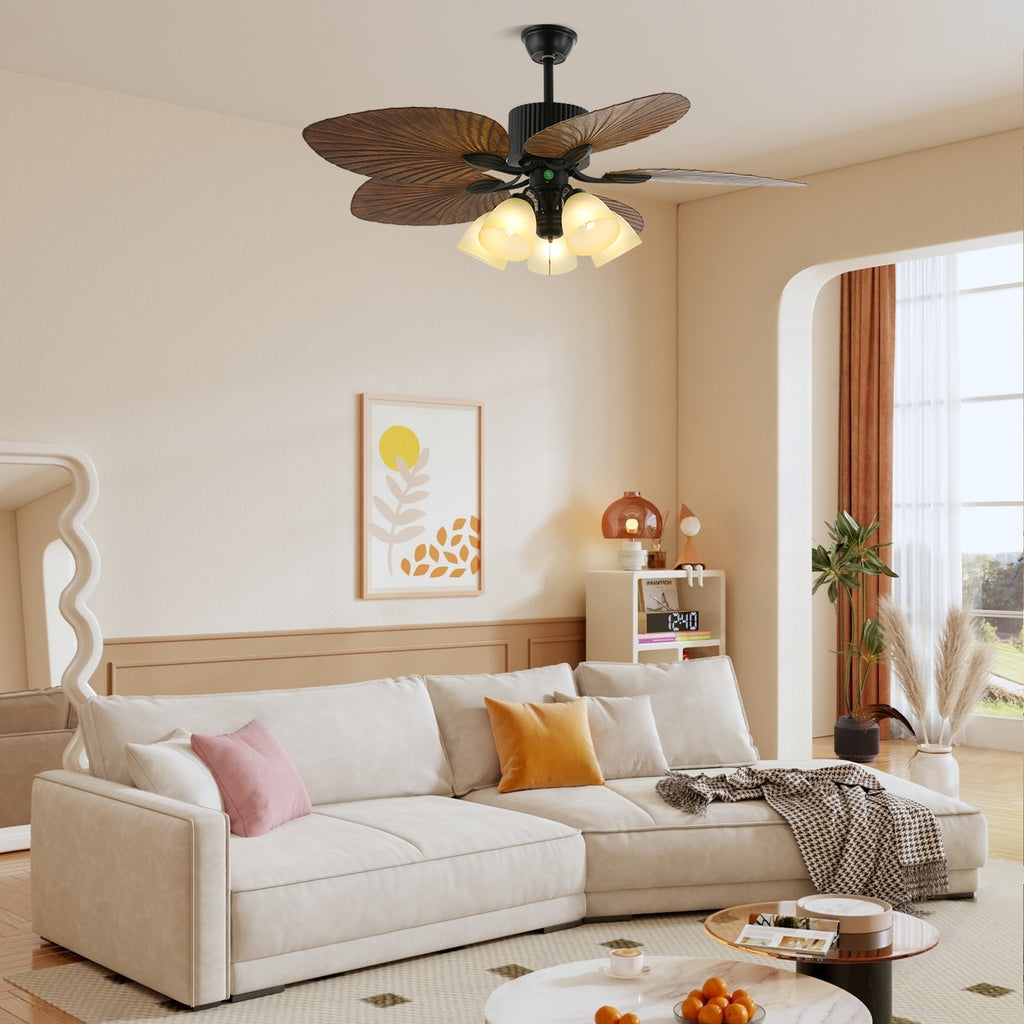 Sculptural Banana Leaf Ceiling Fan Light Fixture