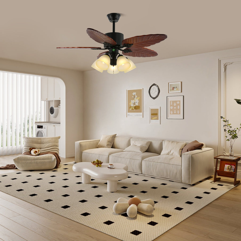 Sculptural Banana Leaf Ceiling Fan Light Fixture