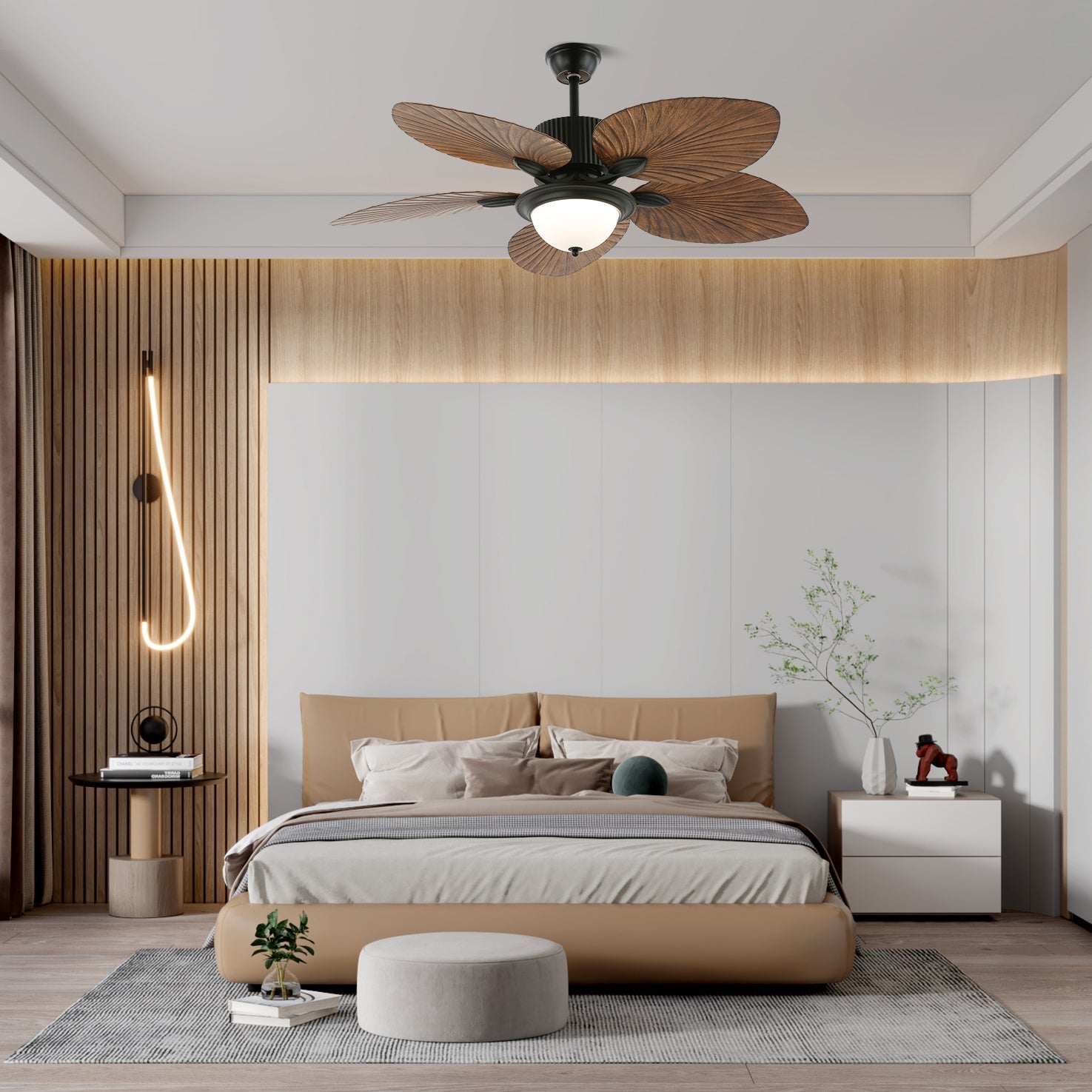 Sculptural Banana Leaf Ceiling Fan Light Fixture
