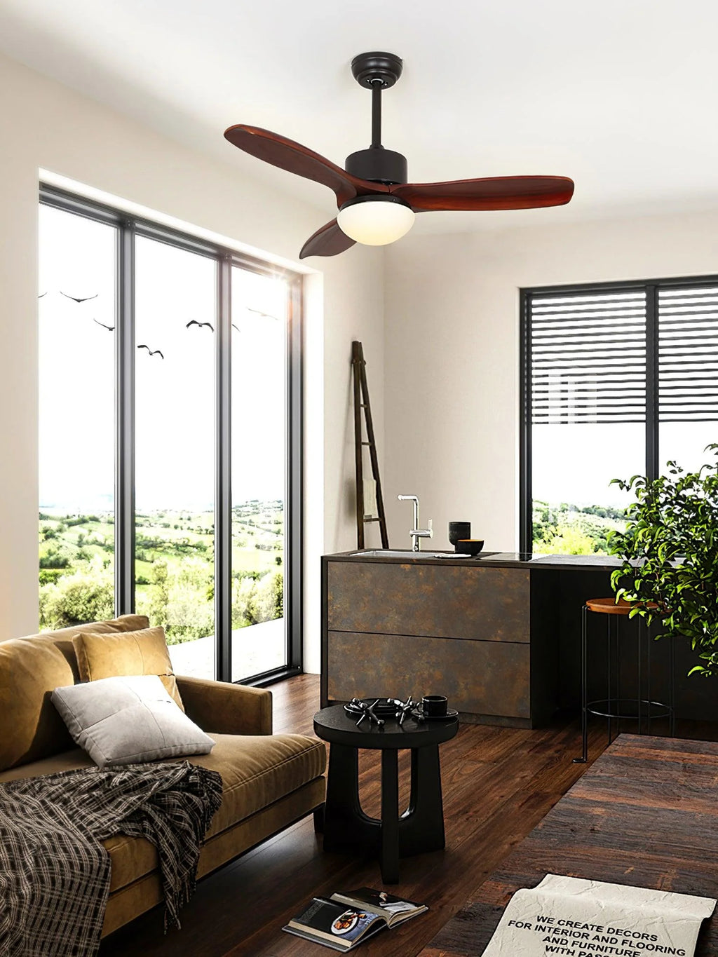 Harborough Sculpted Wood Blade Ceiling Fan Light
