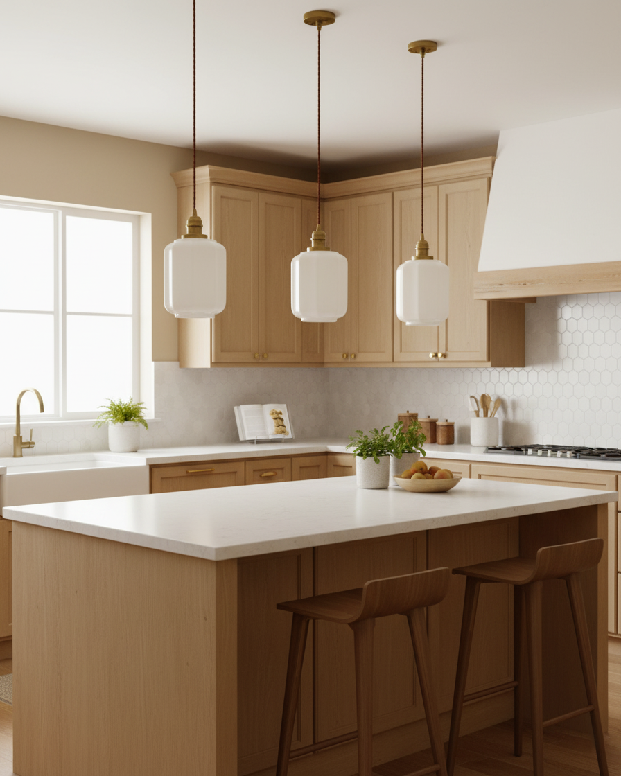 Henry White Glass & Brass Pendant Light