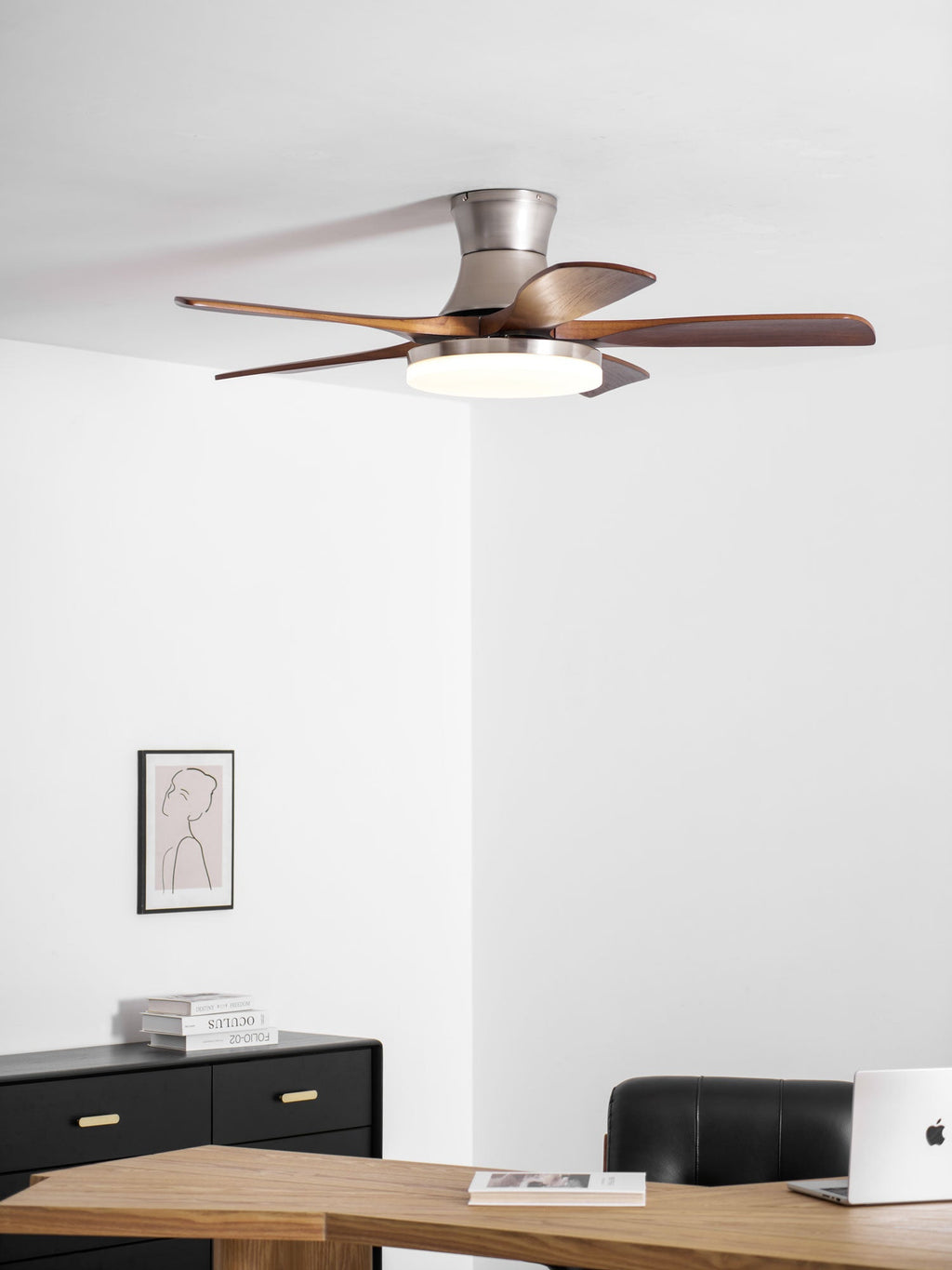 Designer Brass Wood Blade Fan Light Fixture