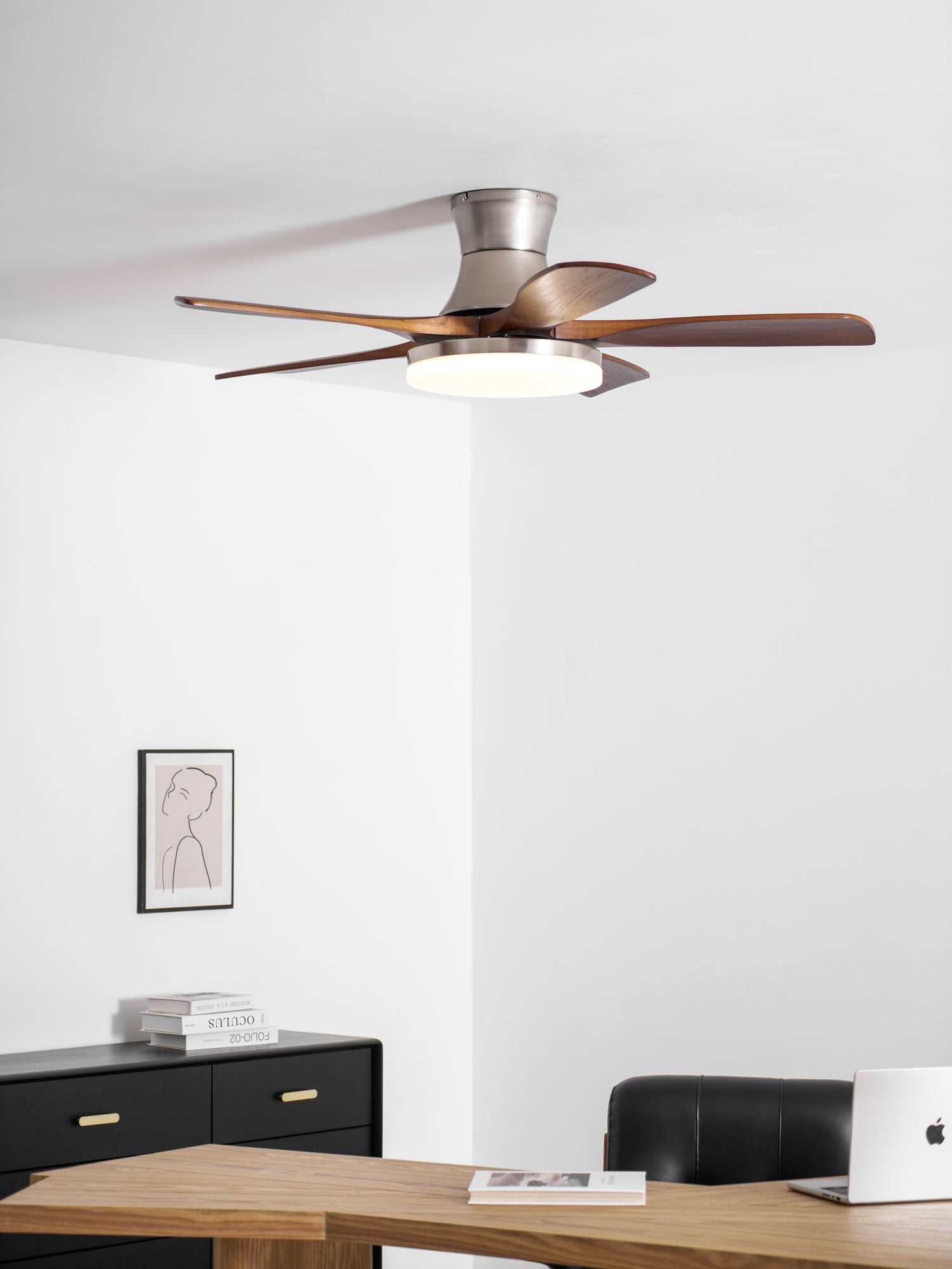 Designer Brass Wood Blade Fan Light Fixture