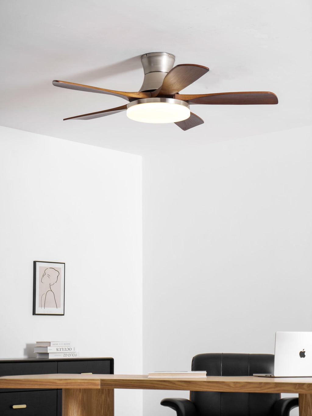 Designer Brass Wood Blade Fan Light Fixture